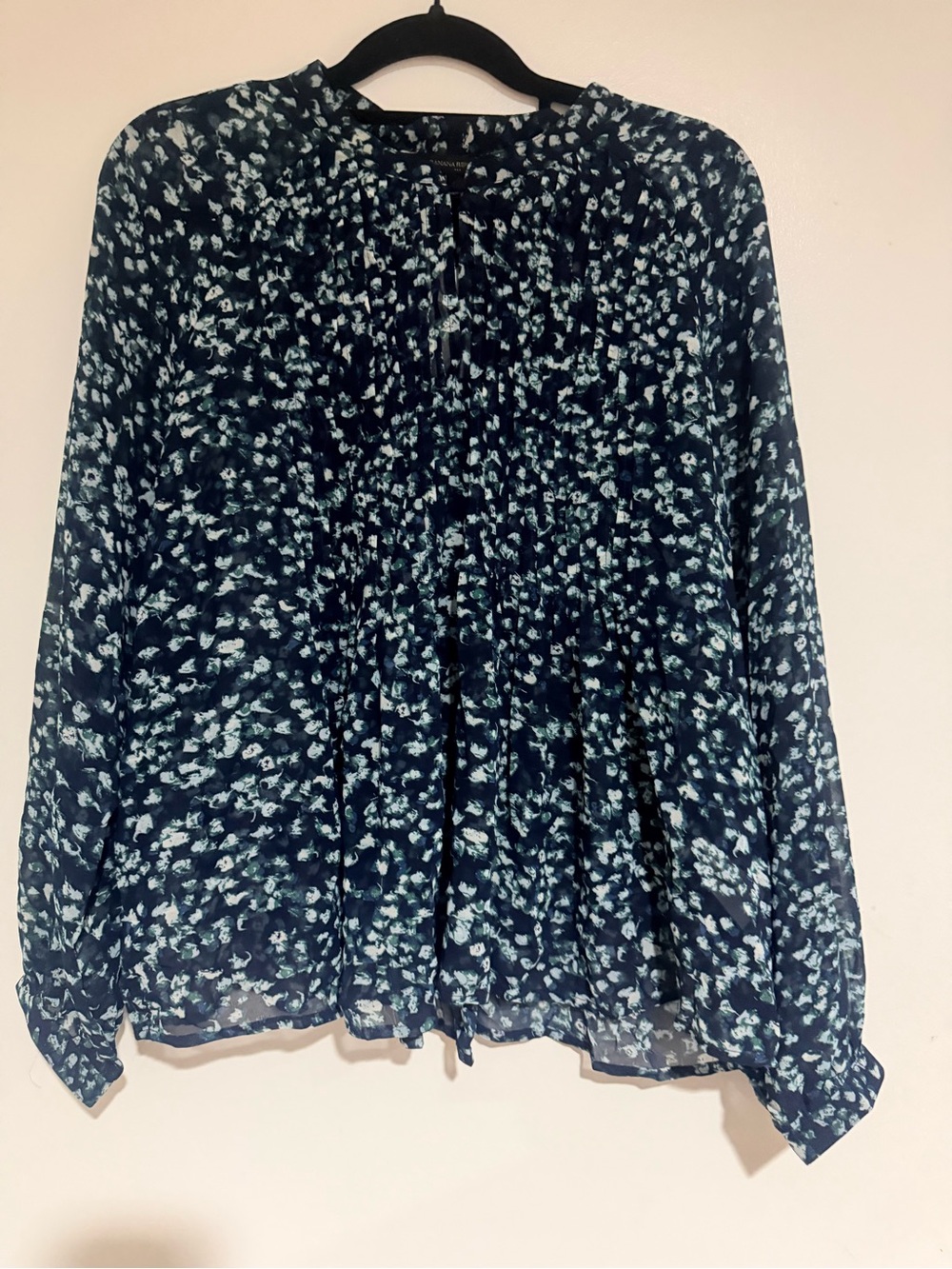 Banana Republic Navy and White Floral Peasant Blouse